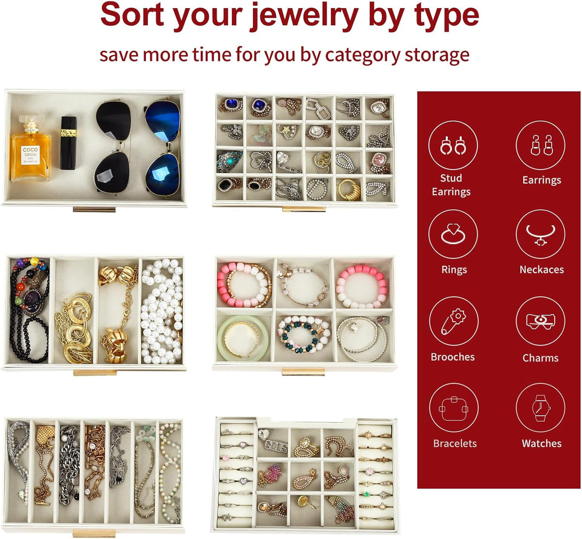 6-Layer Jewellery Box with Mirror & 5 Drawers - White - Jewelry Mirror