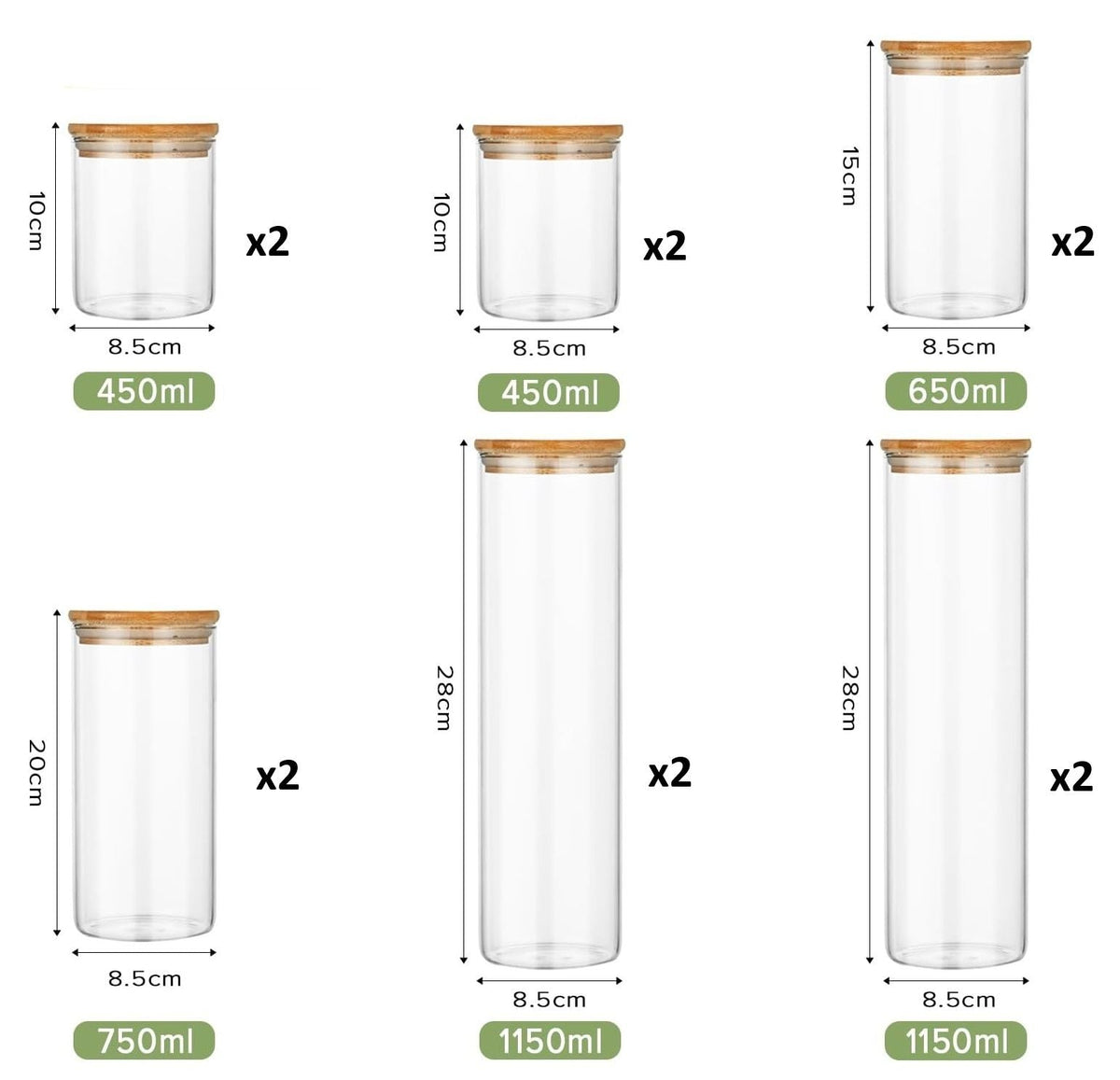 12 Pack Glass Storage Jars with Bamboo Lids for Kitchen Pantry