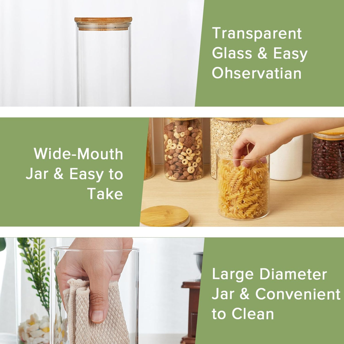12 Pack Glass Storage Jars with Bamboo Lids for Kitchen Pantry