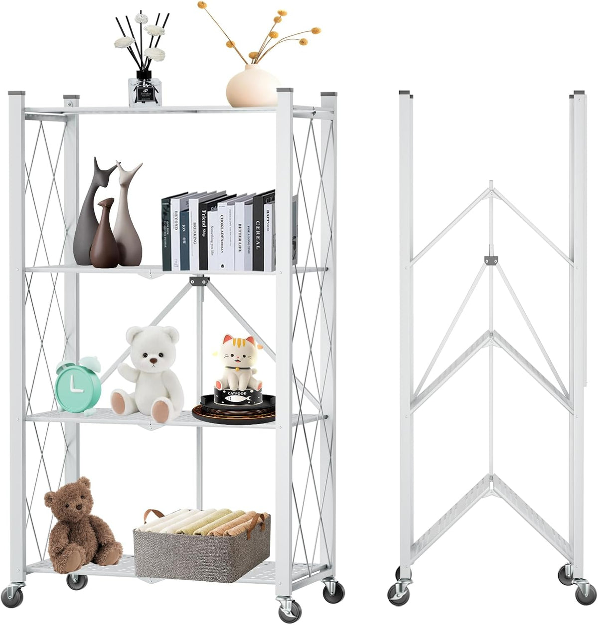 4-Tier Foldable Storage Shelf with Wheels for Kitchen