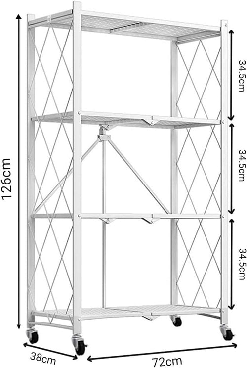4-Tier Foldable Storage Shelf with Wheels for Kitchen