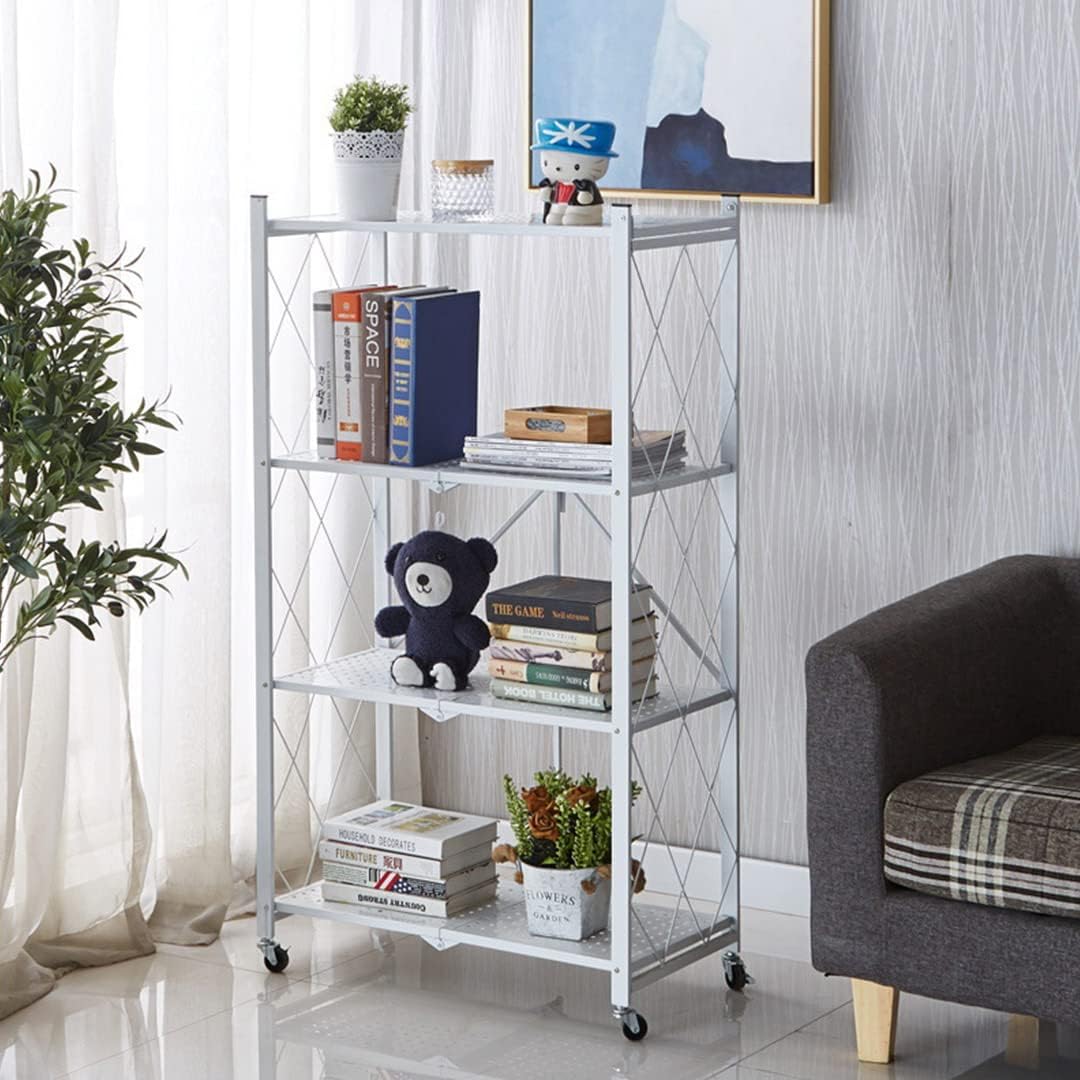 4-Tier Foldable Storage Shelf with Wheels for Kitchen