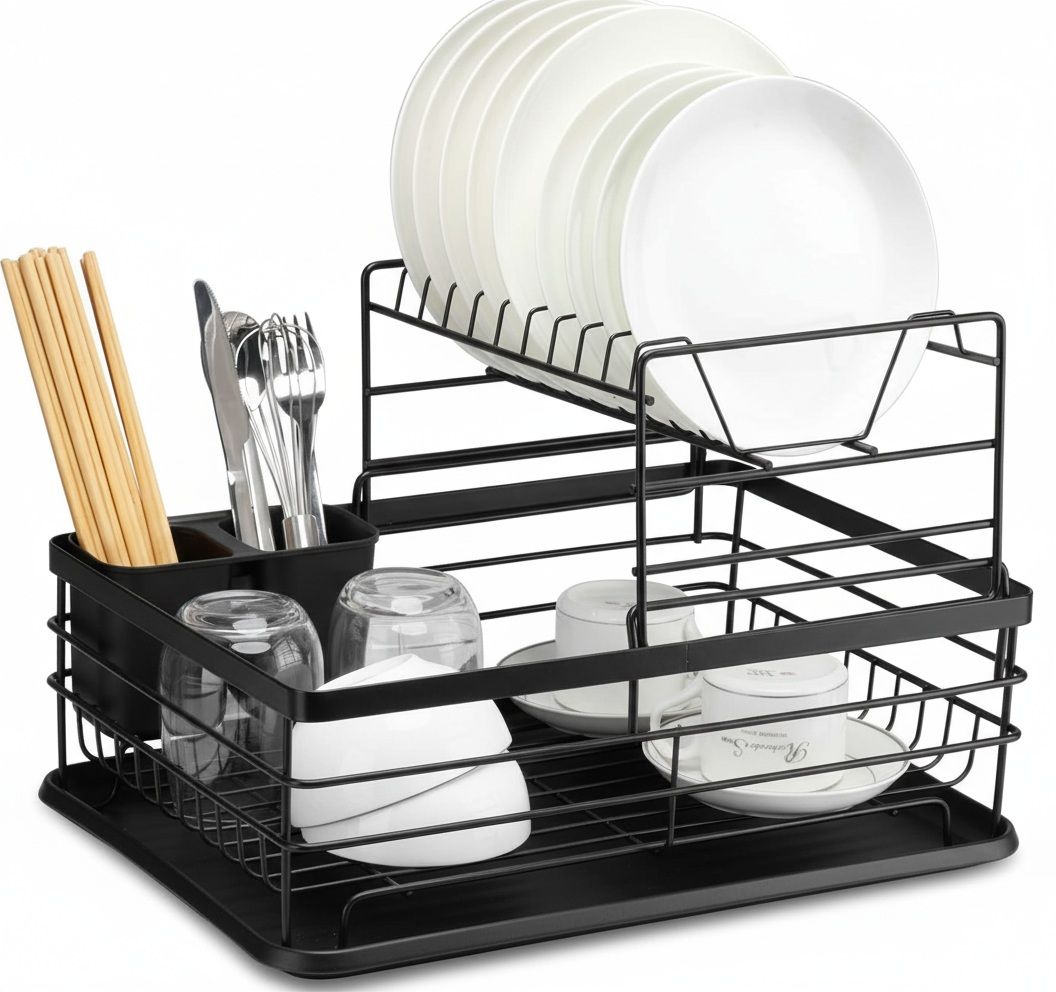 2-Tier Dish Drying Rack with Removable Drip Tray for Kitchen Counter