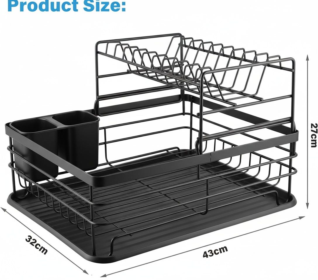 2-Tier Dish Drying Rack with Removable Drip Tray for Kitchen Counter