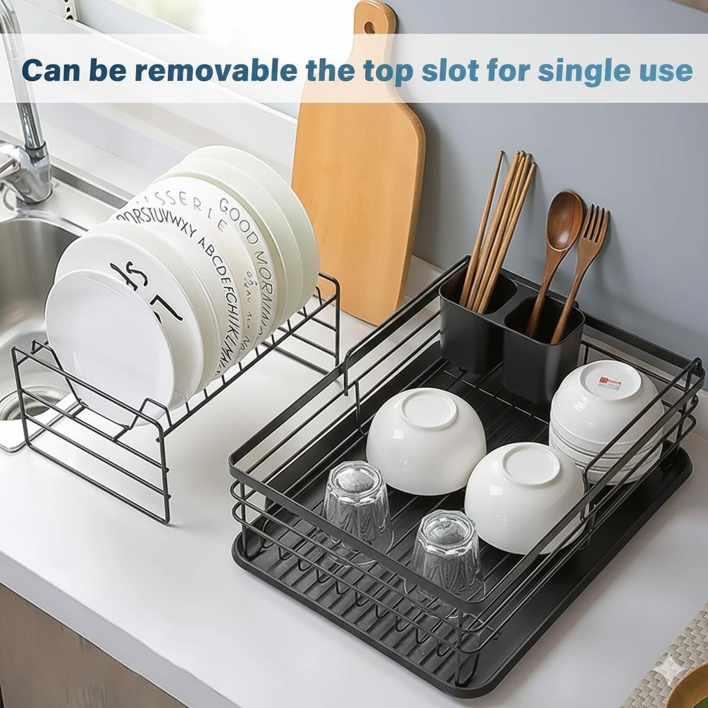 2-Tier Dish Drying Rack with Removable Drip Tray for Kitchen Counter