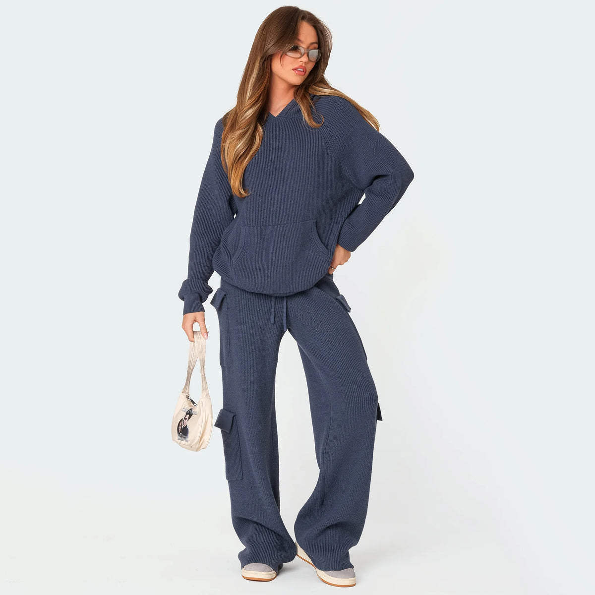 Hooded Casual Knit Sweater Set for Women