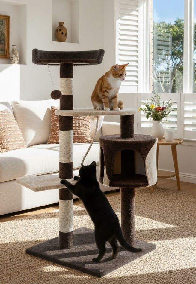 140cm Cat Tree for Indoor Cats with Plush Perch & Scratching Posts