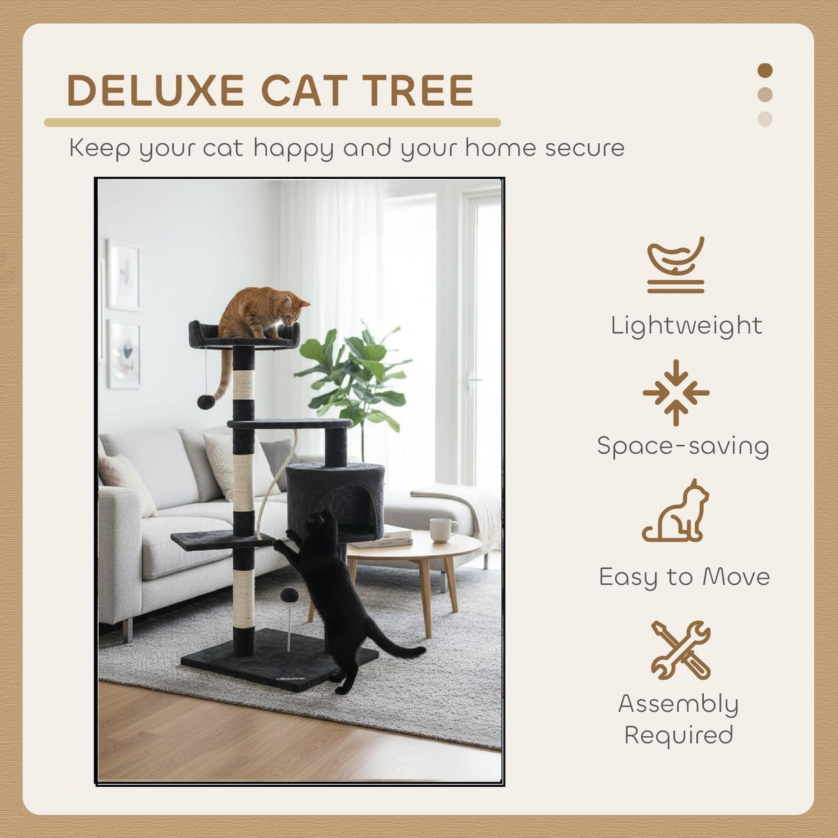 140cm Cat Tree for Indoor Cats with Plush Perch & Scratching Posts