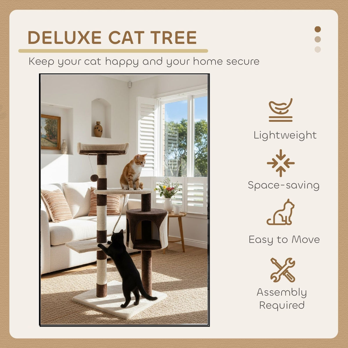 140cm Cat Tree for Indoor Cats with Plush Perch & Scratching Posts