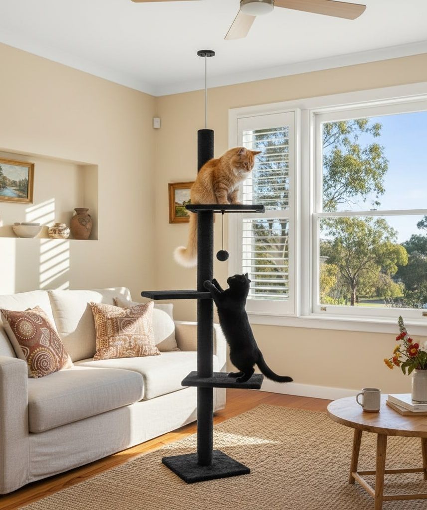 Floor to Ceiling Cat Tree Tower Adjustable 230 - 286cm Black