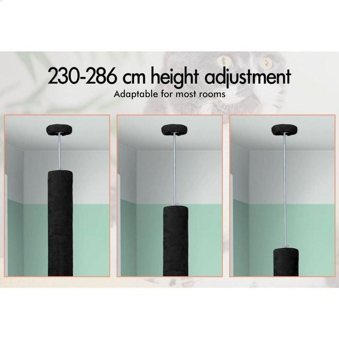 Floor to Ceiling Cat Tree Tower Adjustable 230 - 286cm Black
