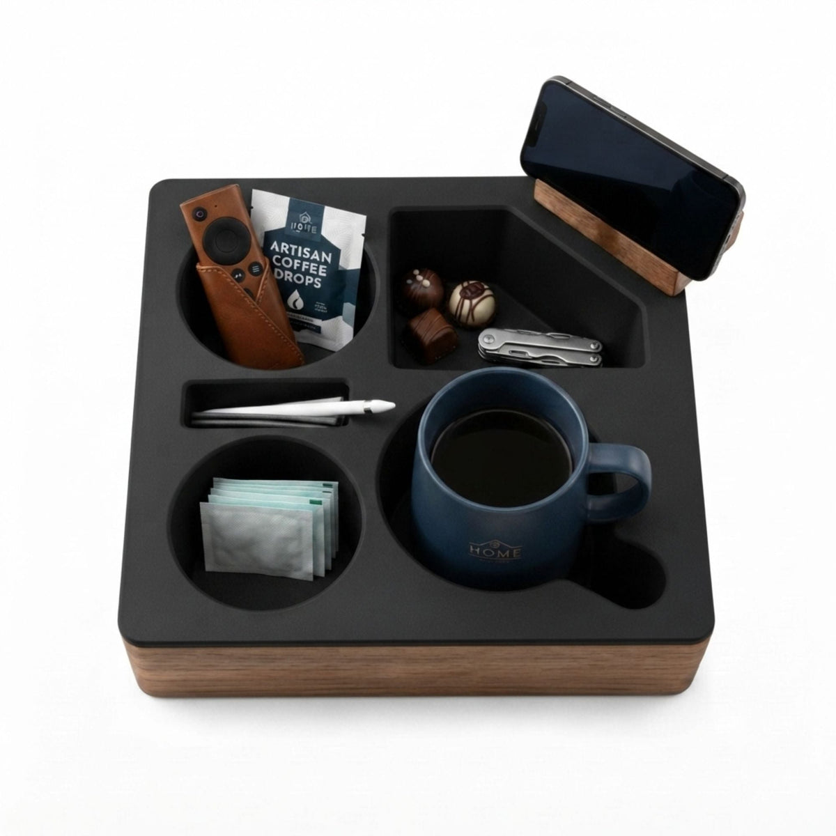 Wooden Couch Cup Holder Tray for Living Room