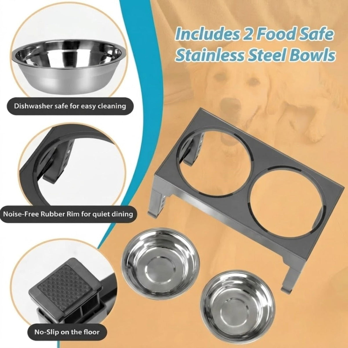 Raised Dog Bowl Stand Adjustable Height for All Dogs & Cats