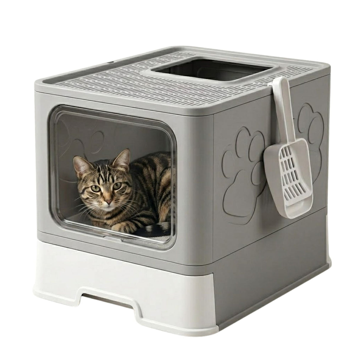 Foldable Enclosed Cat Litter Box with Scoop Grey