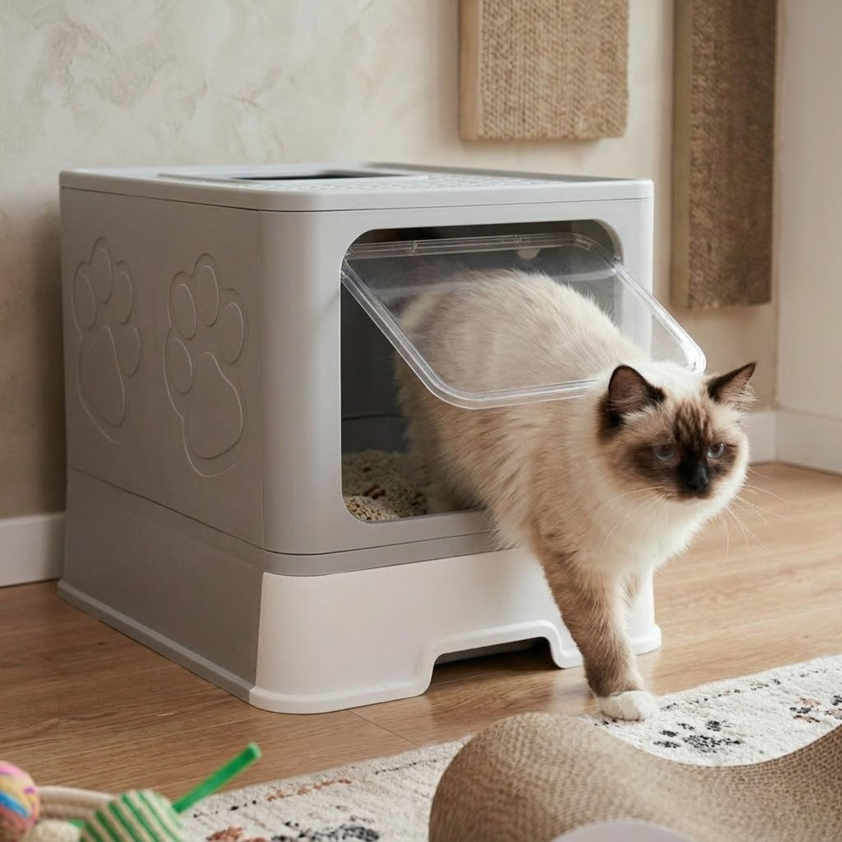 Foldable Enclosed Cat Litter Box with Scoop Grey