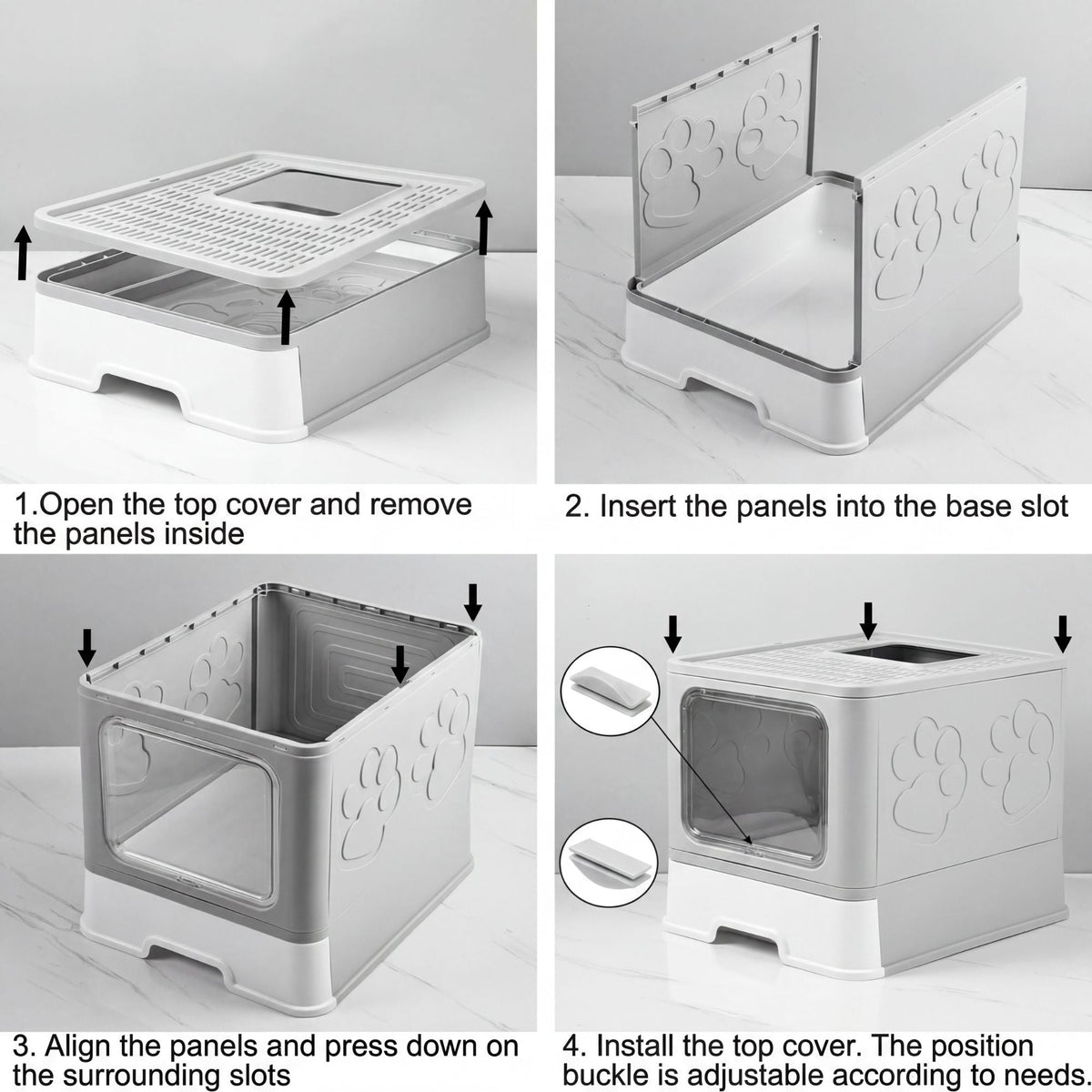 Foldable Enclosed Cat Litter Box with Scoop Grey