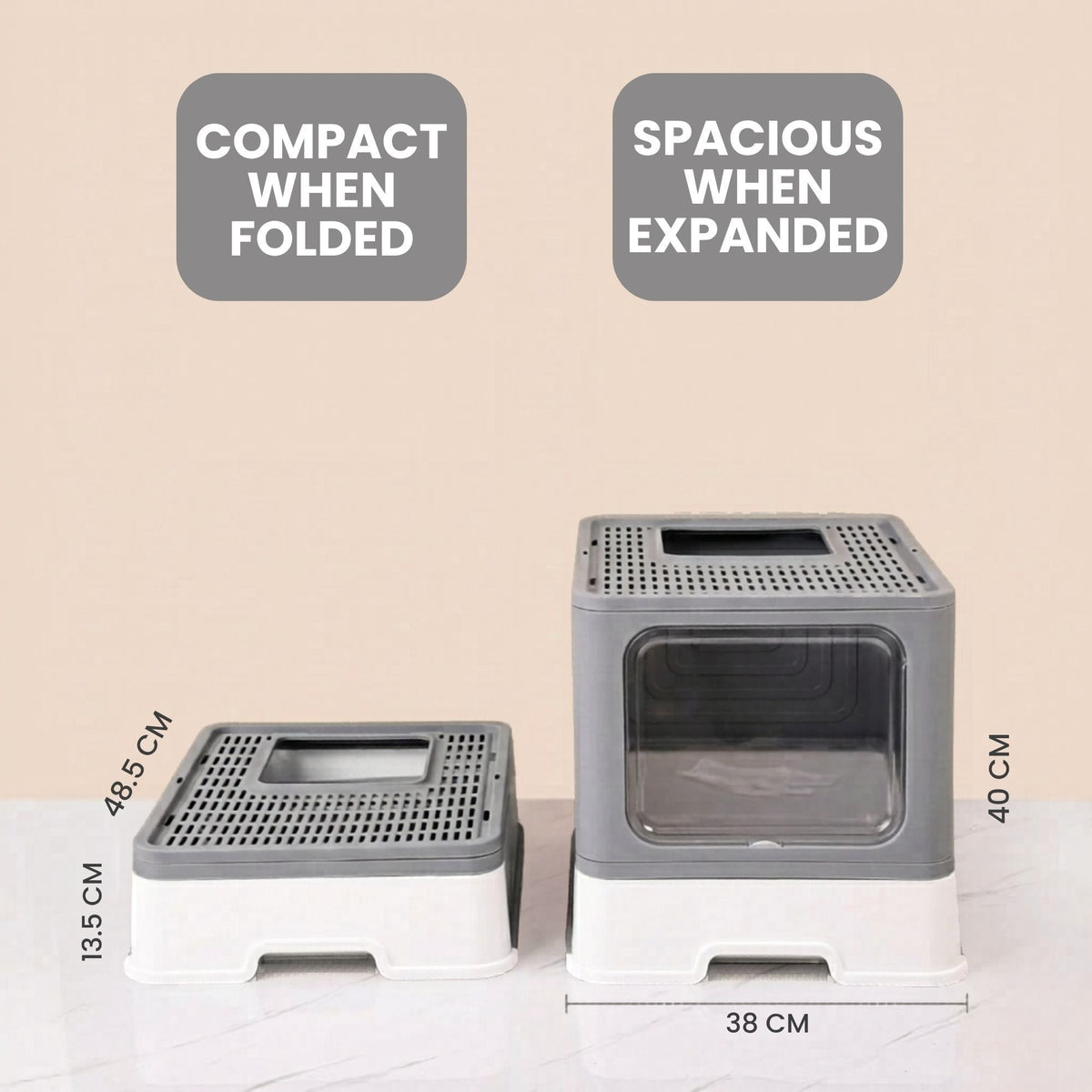 Foldable Enclosed Cat Litter Box with Scoop Grey