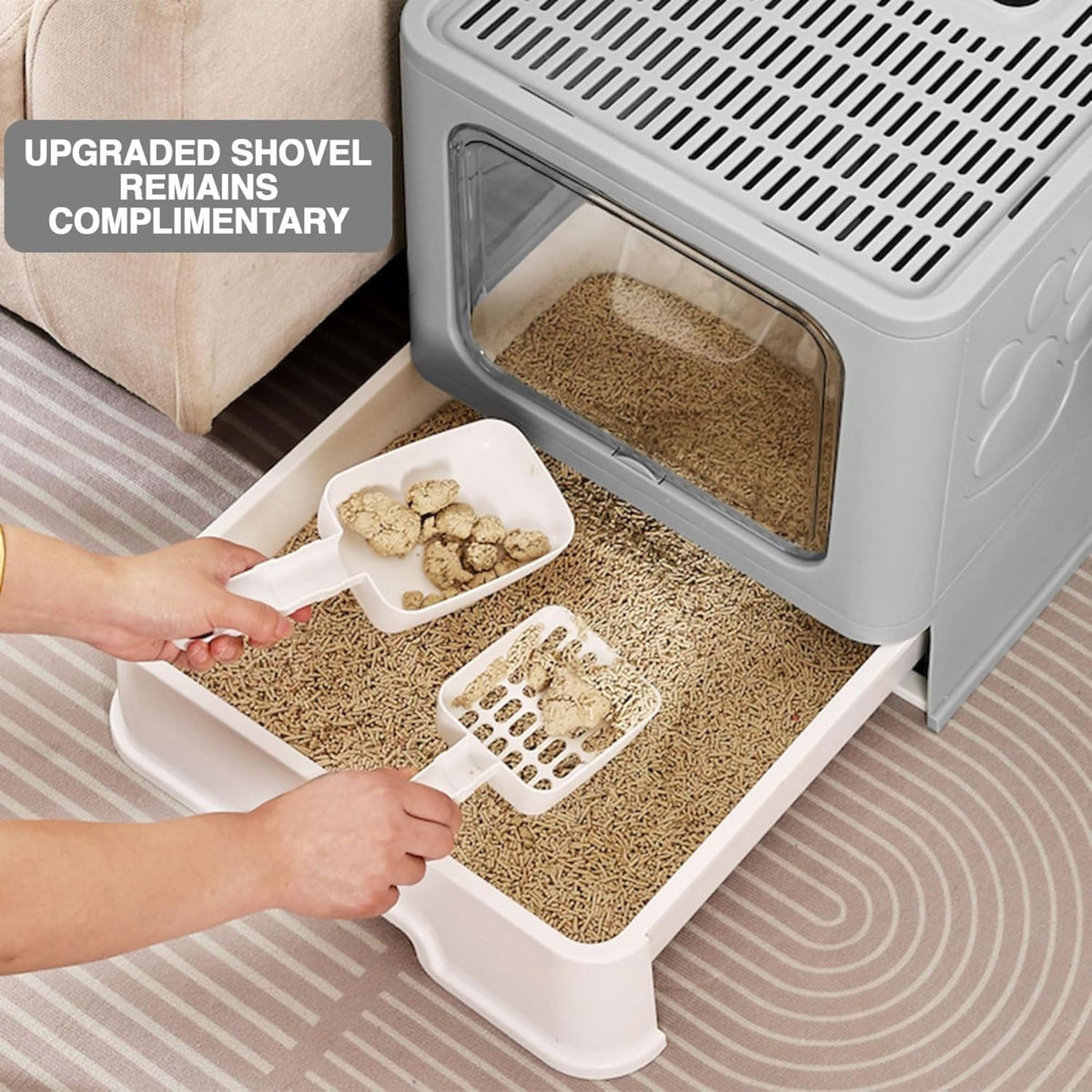 Foldable Enclosed Cat Litter Box with Scoop Grey