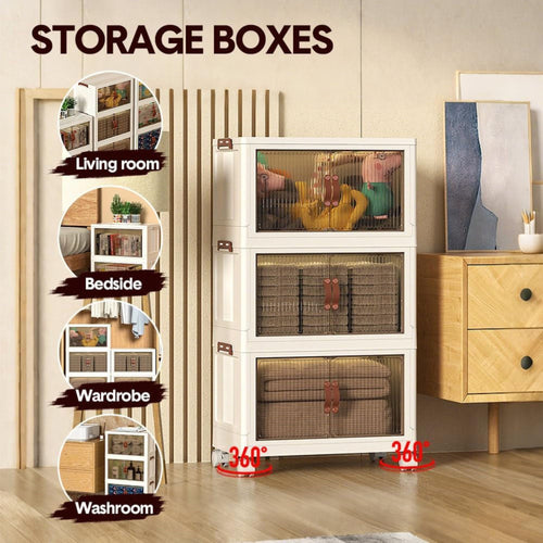 3 Tier Stackable Storage Cabinet with Wheels