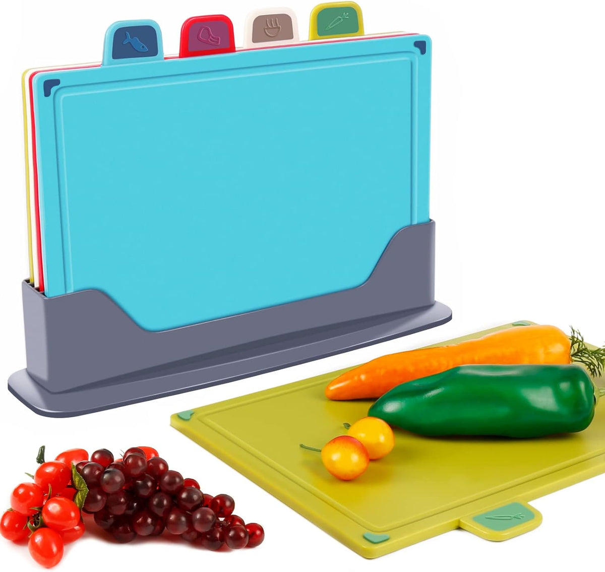 4 pack Colour Coded Cutting Board Set with Stand