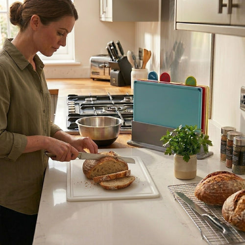 4 pack Colour Coded Cutting Board Set with Stand