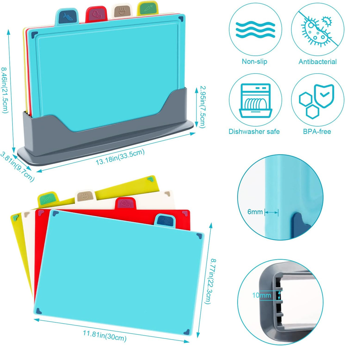 4 pack Colour Coded Cutting Board Set with Stand