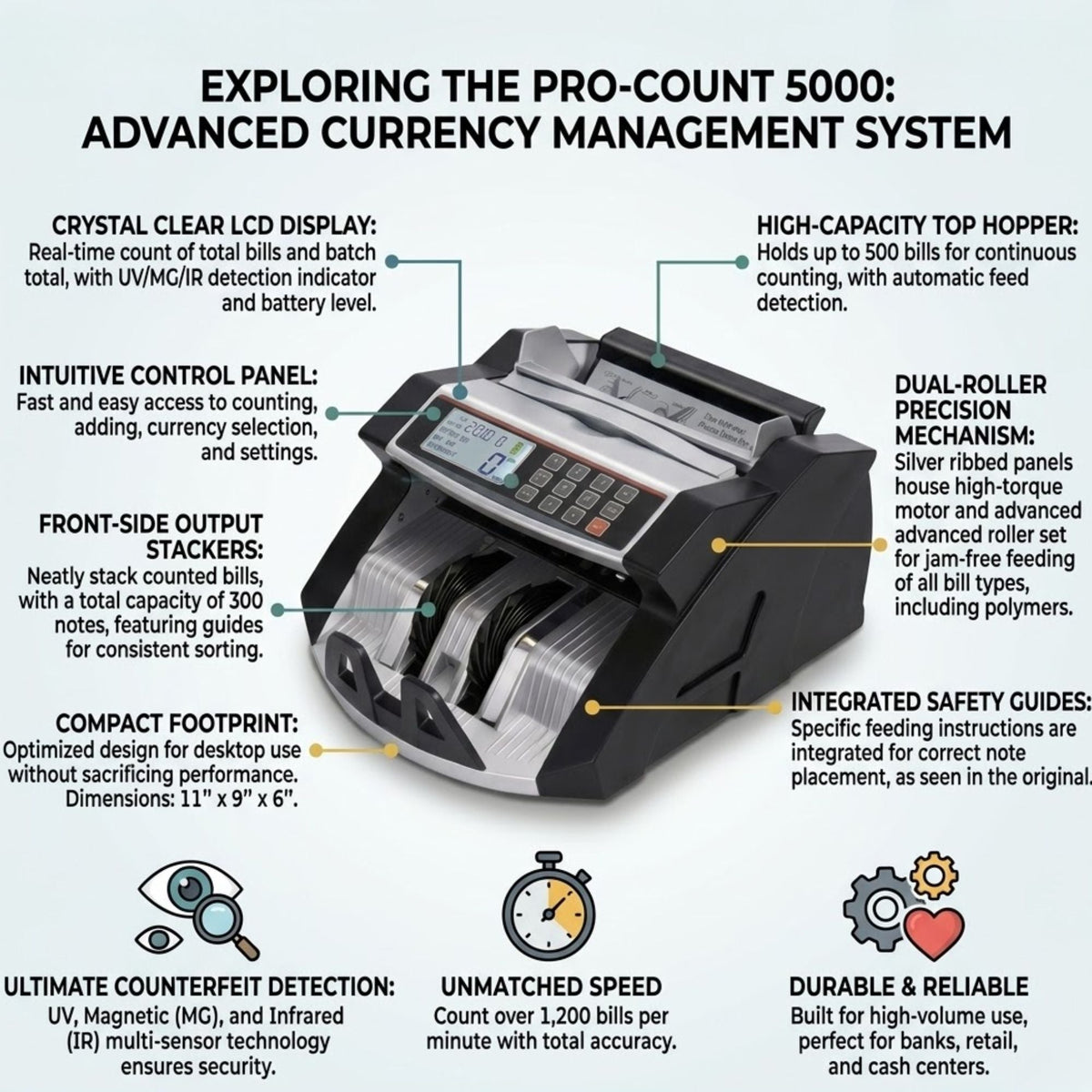 Money Counter Machine with Uv Detection for Aud Dollars