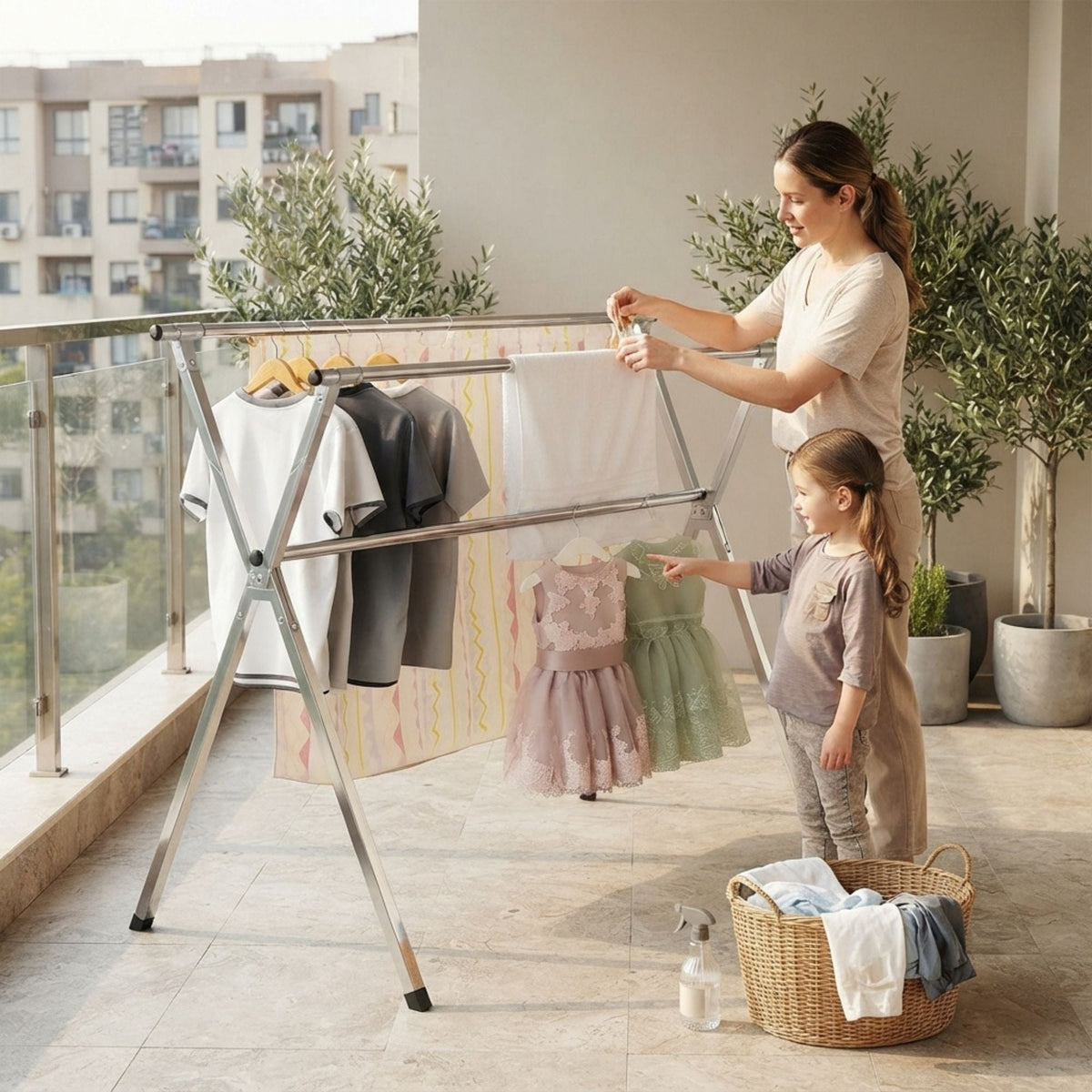 Folding Clothes Drying Rack Grey Galvanized Steel