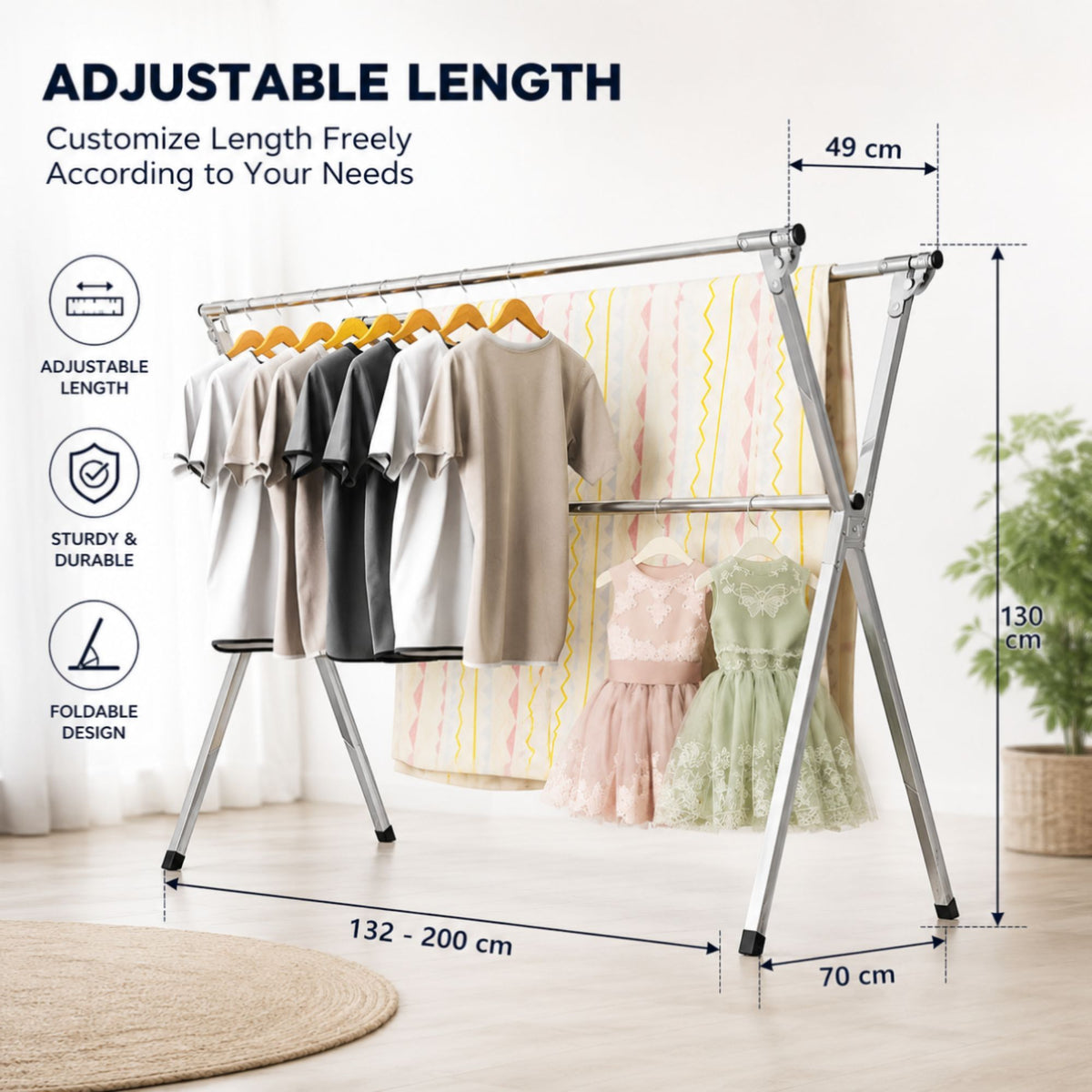 Folding Clothes Drying Rack Grey Galvanized Steel