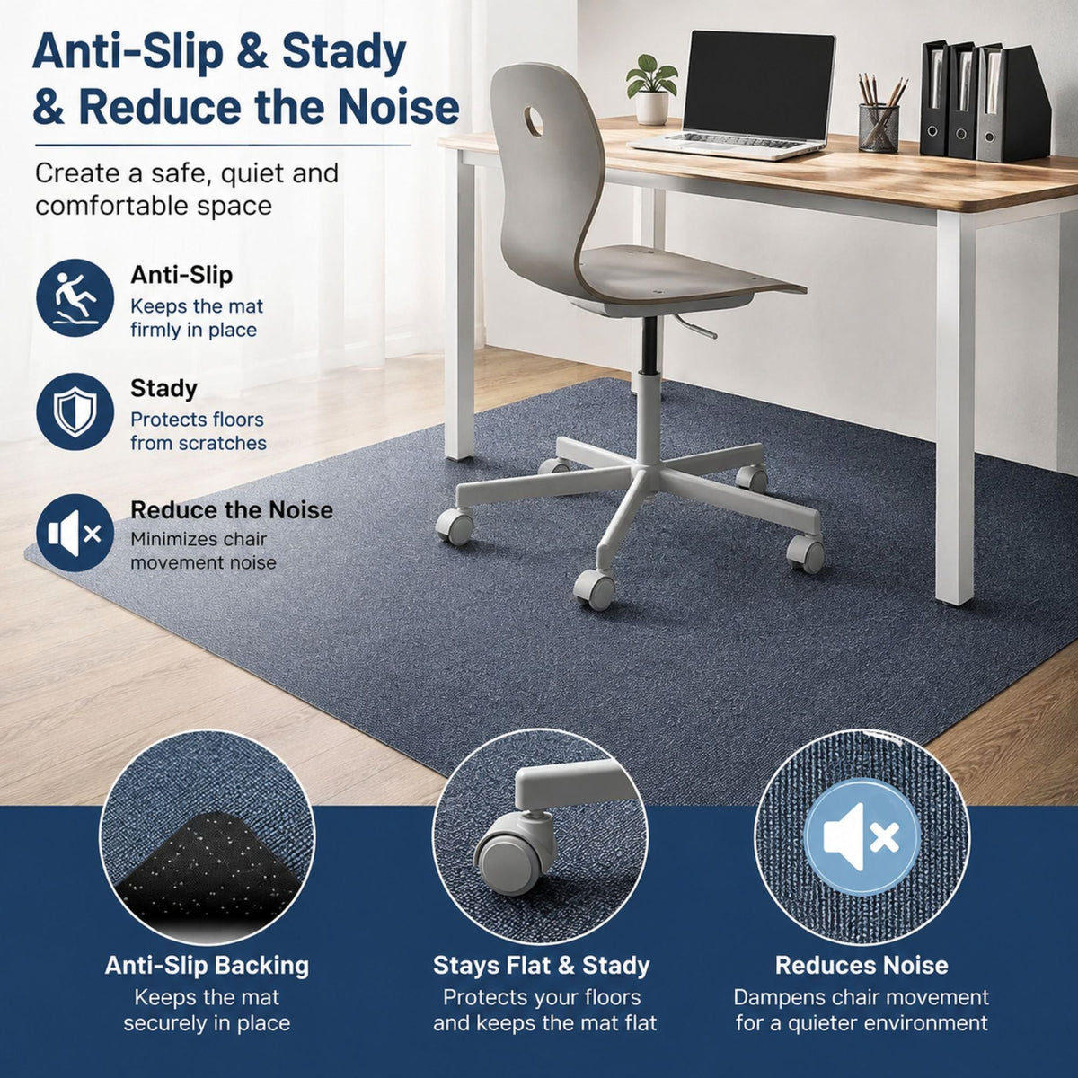 Office Chair Mat Hard Floor Protector 120x90 cm Anti - Slip Grey