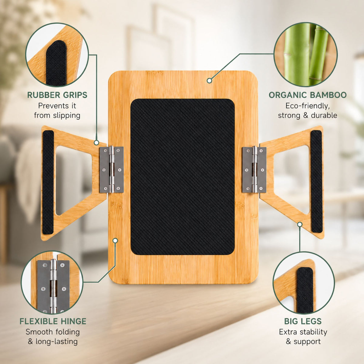Bamboo Sofa Arm Tray with Rotating Phone Holder