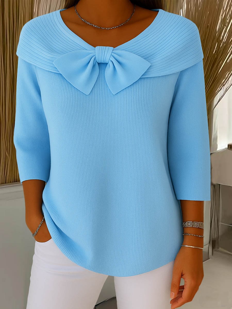 French long sleeved shirt with bow tie sweater for women