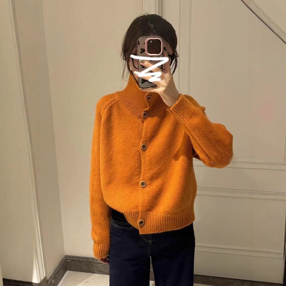 Orange turtleneck sweater jacket for women in autumn and winter