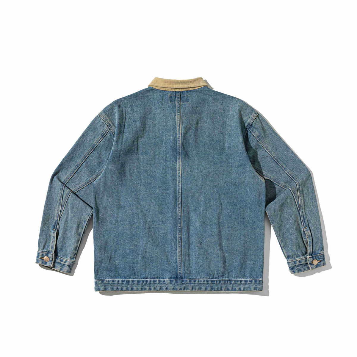 Color-blocked Corduroy Lapel Denim Jacket for Men, Loose Washed Distressed Outerwear