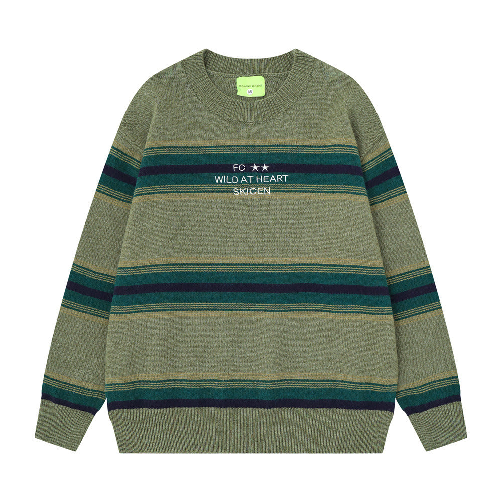 Contrast striped round neck sweater