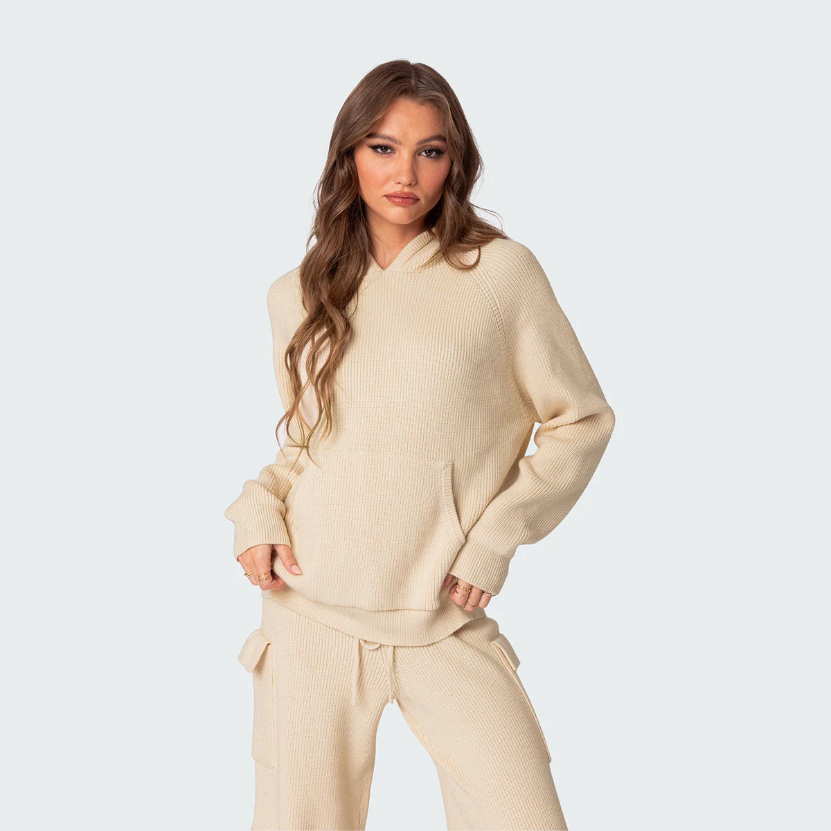 Hooded Casual Knit Sweater Set for Women