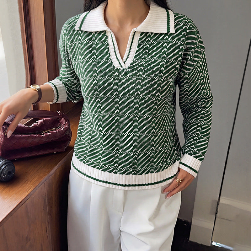 Striped collar loose sweater