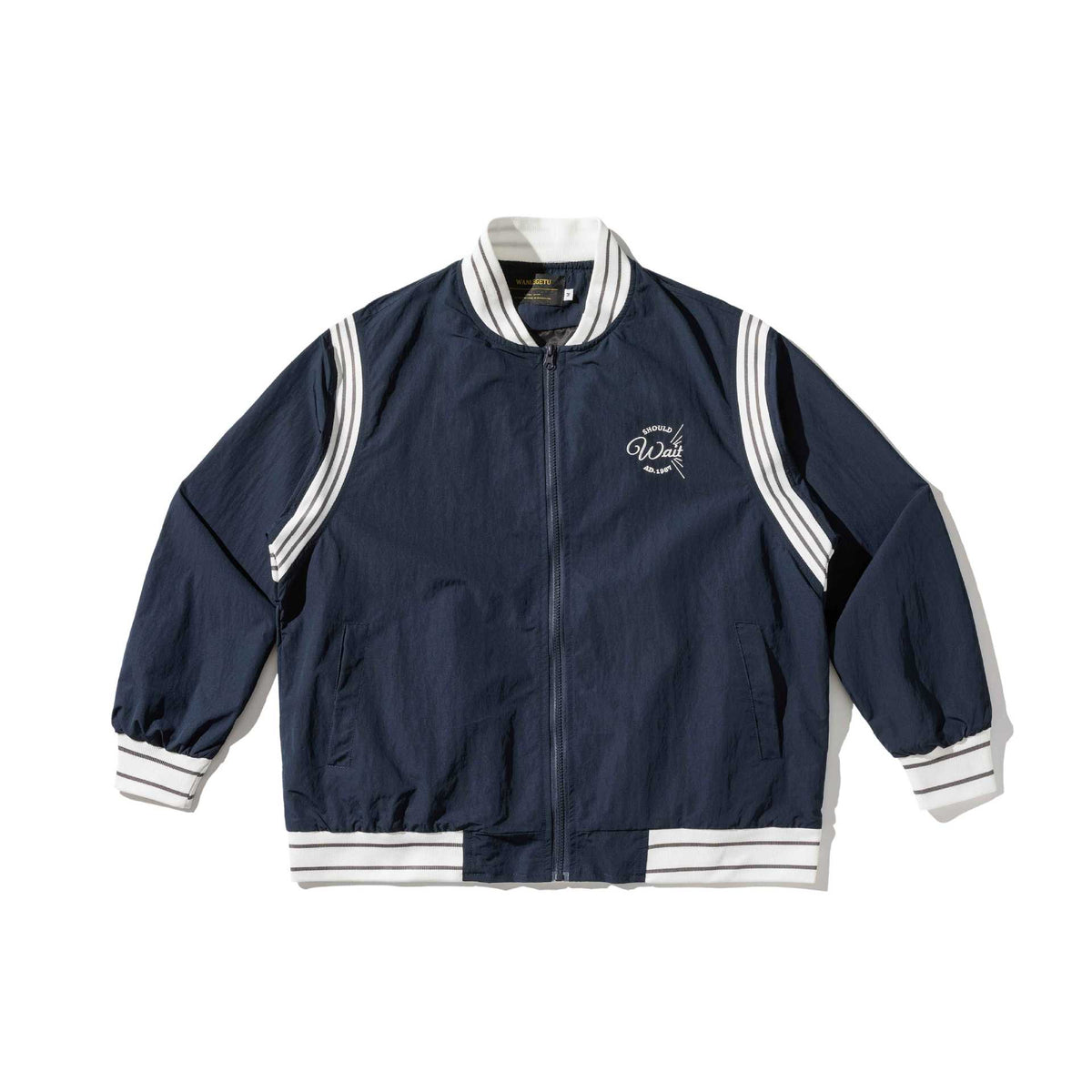 Embroidery Long Sleeve Zipper Stand Collar Regular Fit Baseball Jacket