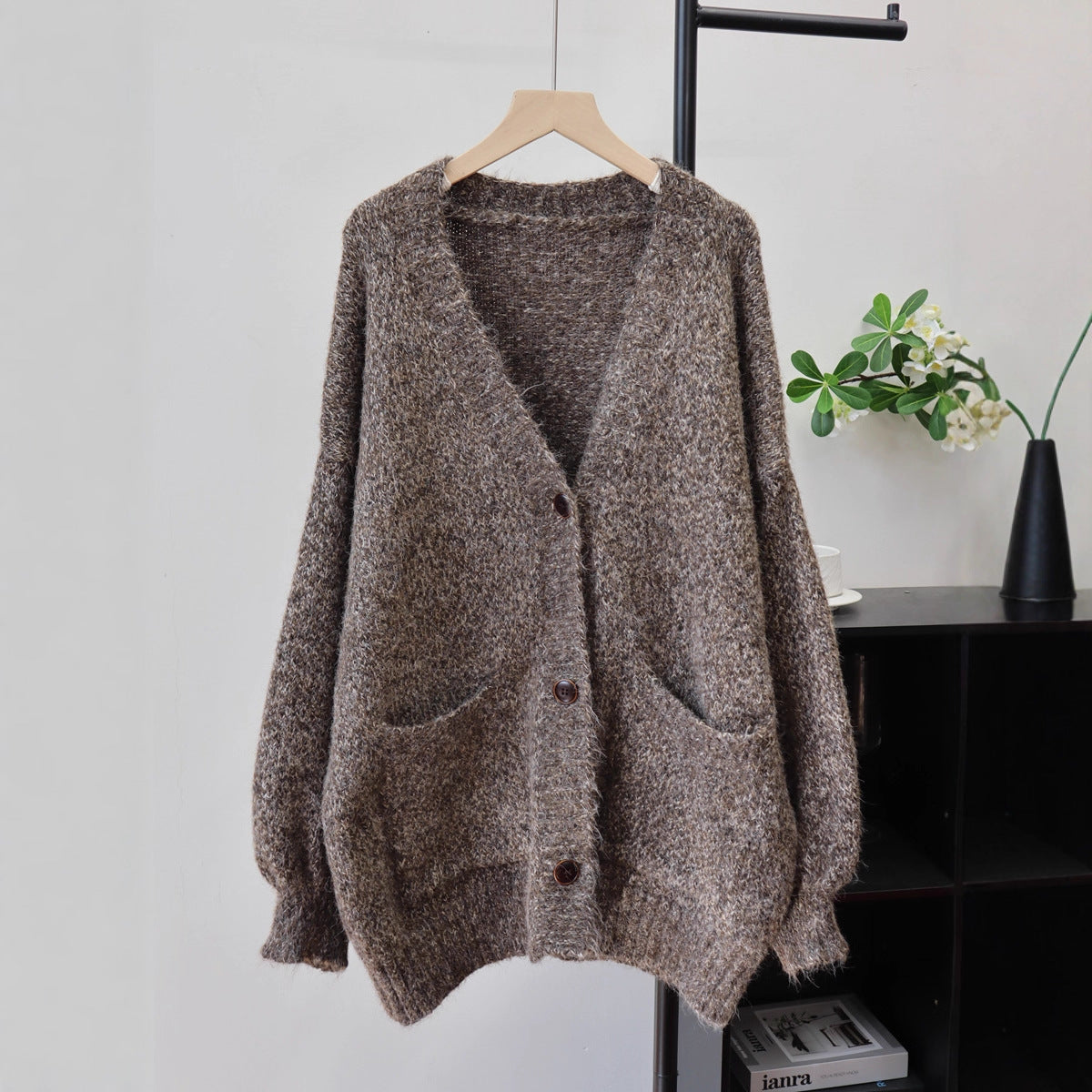 Loose V-neck cardigan sweater