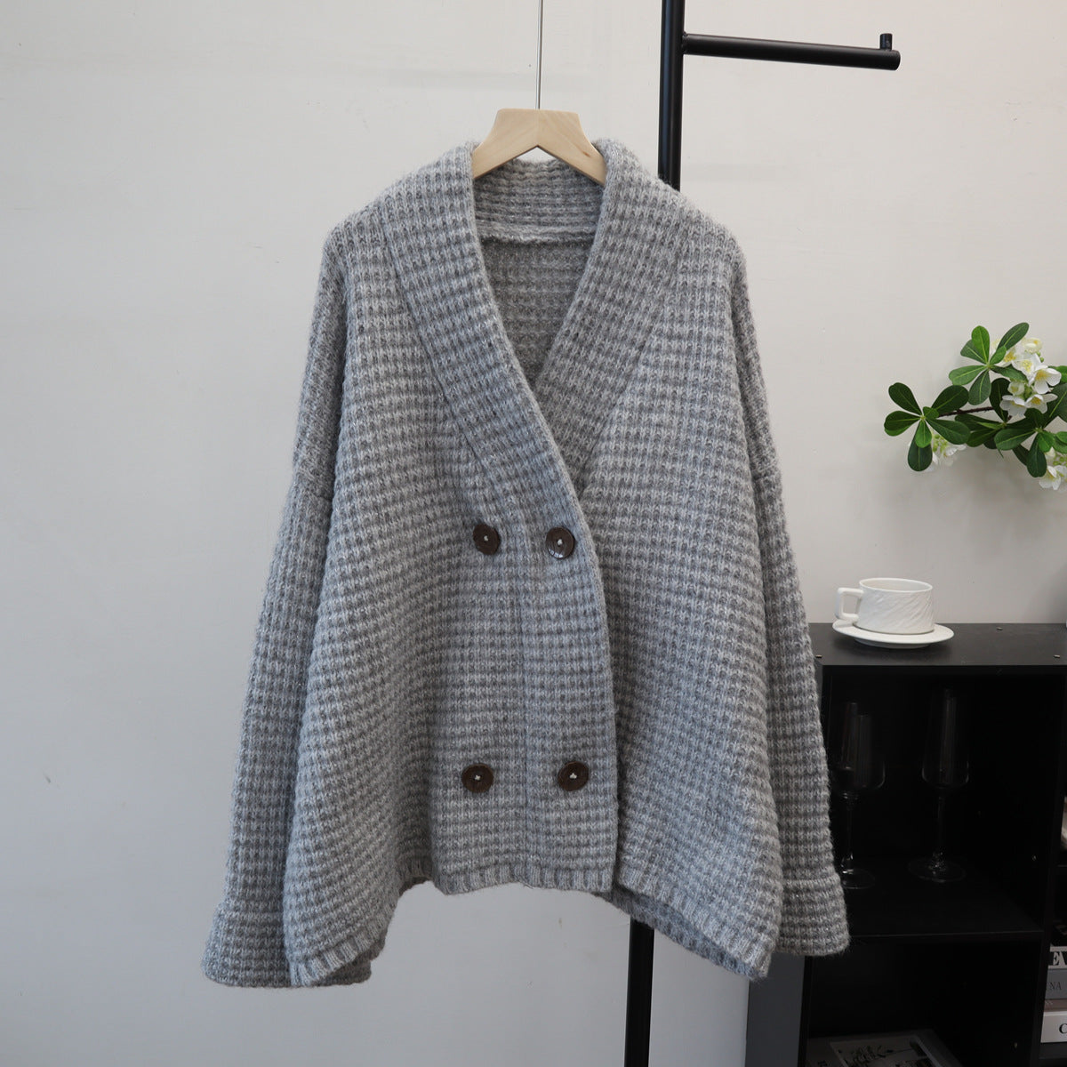 Loose long sleeved V-neck sweater