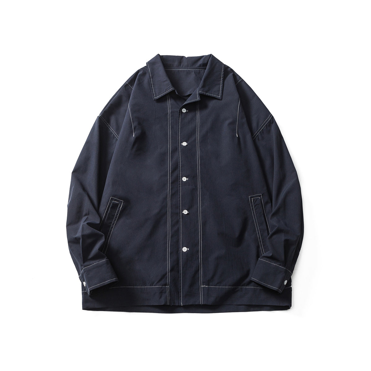 Solid Color Long Sleeve Button Closure  Notched Collar Loose Fit Men's Shirt Jacket