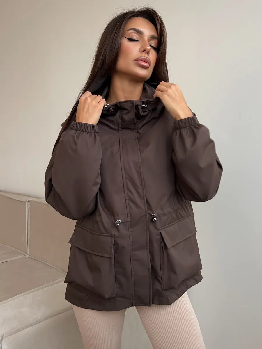 Women's Hooded Long Sleeve Waterproof Parka Outdoor Hiking Jacket
