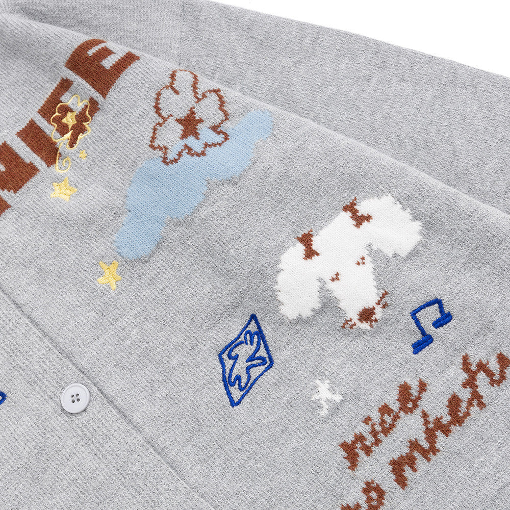 Cartoon jacquard collarless sweater jacket