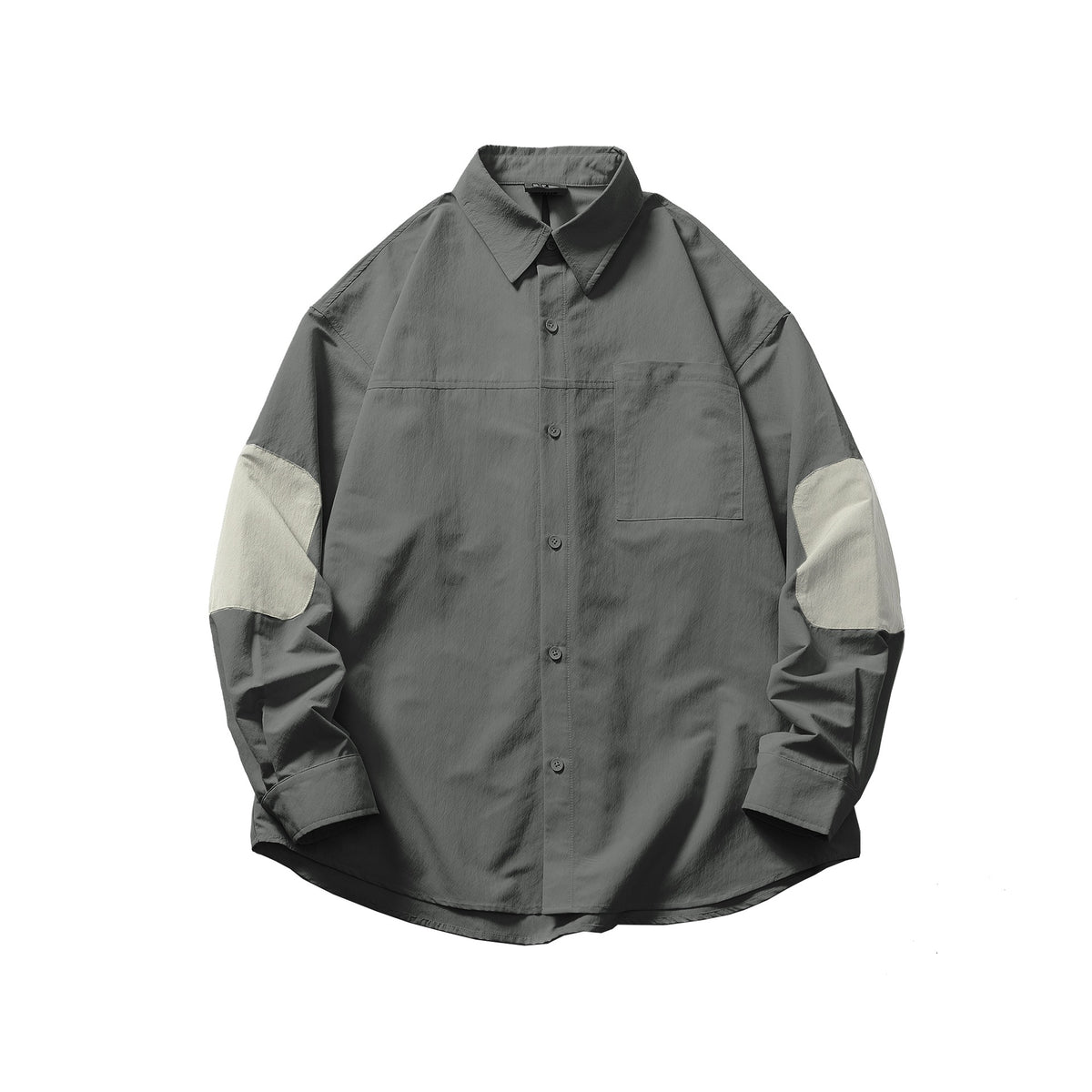 Patchwork Color-Blocking Long Sleeve Shirt, Cool Loose Fit Casual Button-Up Shirt