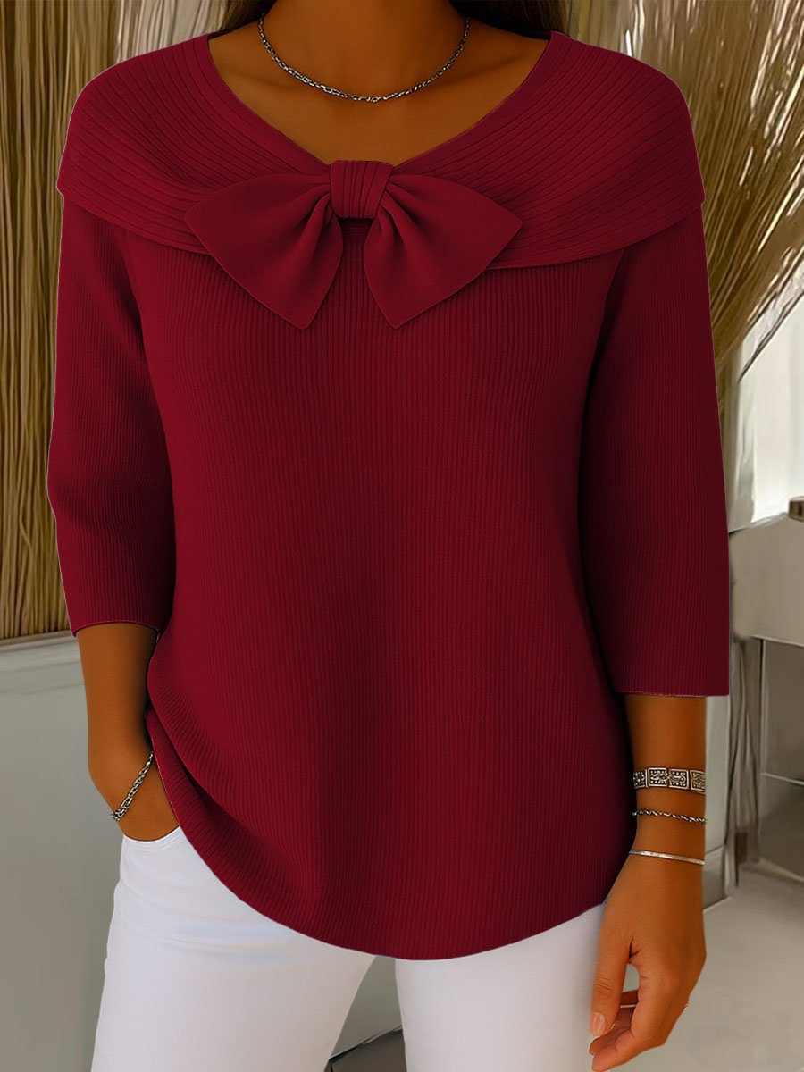 French long sleeved shirt with bow tie sweater for women