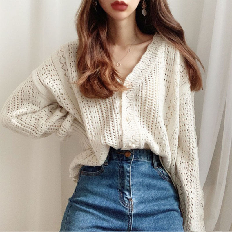 Loose hollow knitted top thin jacket