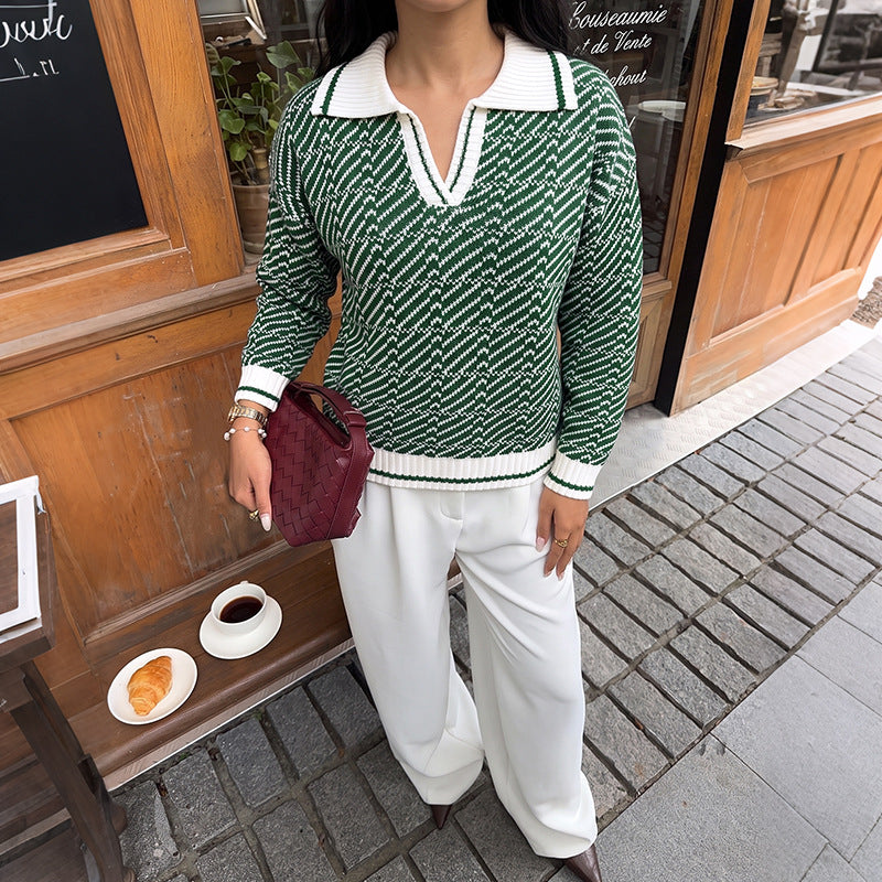 Striped collar loose sweater