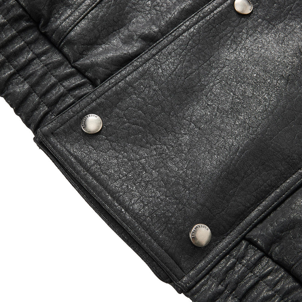 Stand collar short leather jacket for men