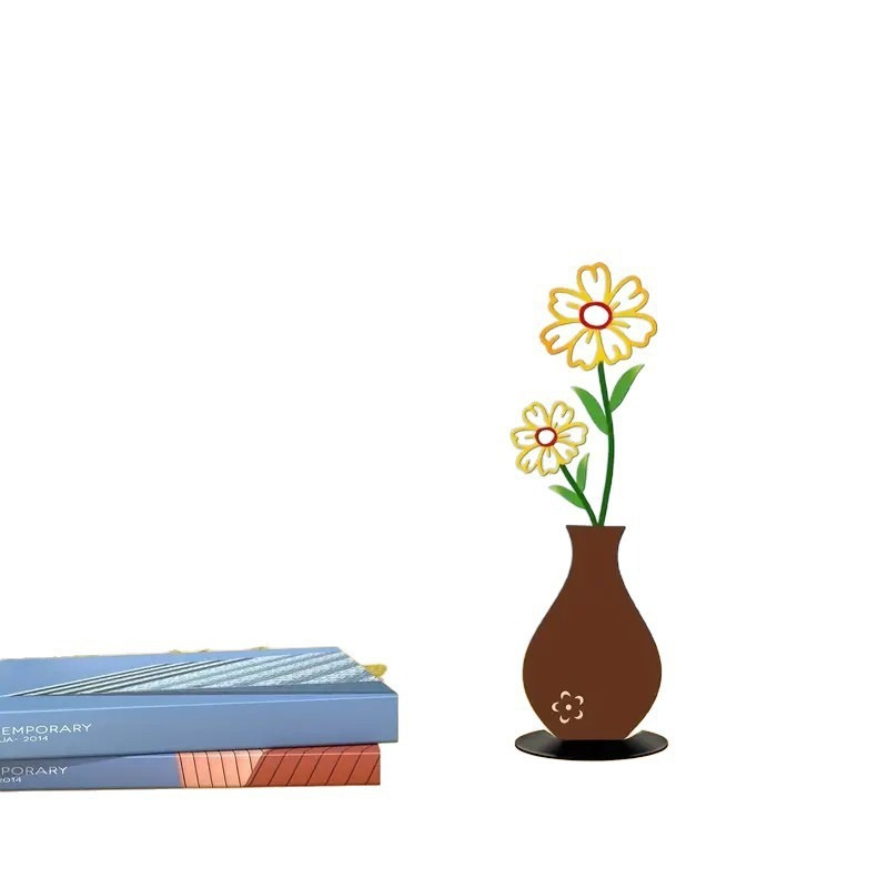 Creative 2D flat color printing vase for home, indoor living room, background wall decoration, flower arrangement, wall flower