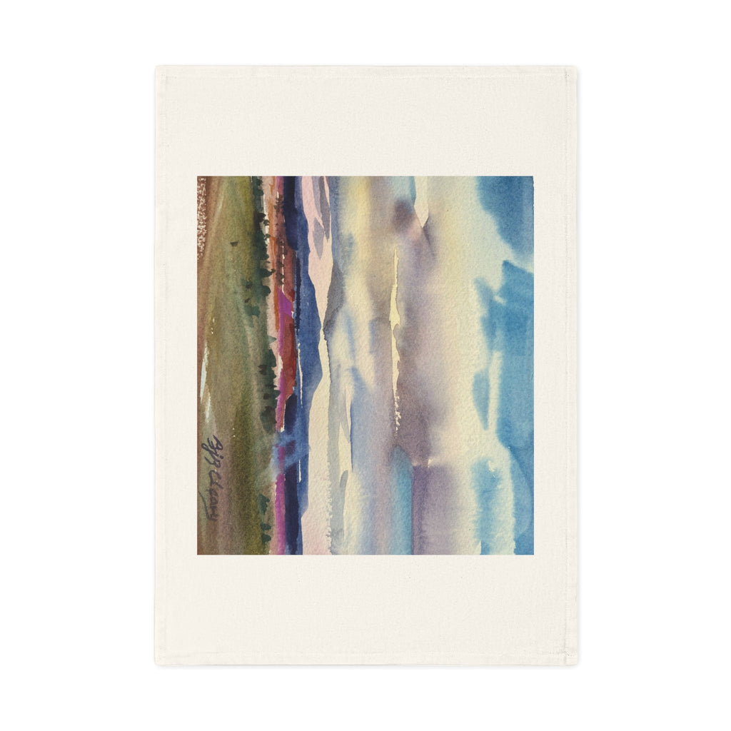 'Tranquil Mountain View 1' Cotton Tea Towel I Original Artwork by American Artist Barbara Cleary
